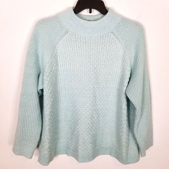 Talbots Women Plus Wool Blend Cable Mock Sweater  3X Petite Mint Green Pullover - Picture 1 of 4